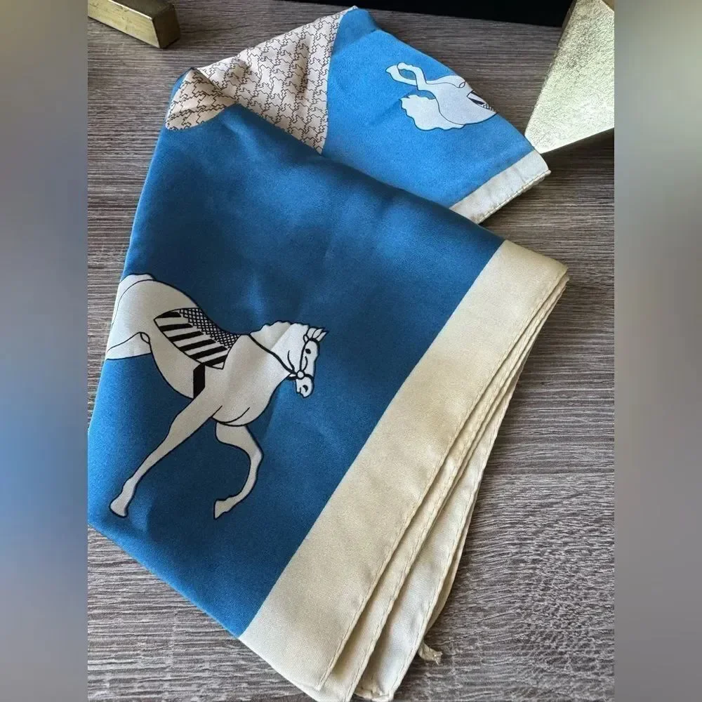 Blue and Cream Horse Print Scarf A1394